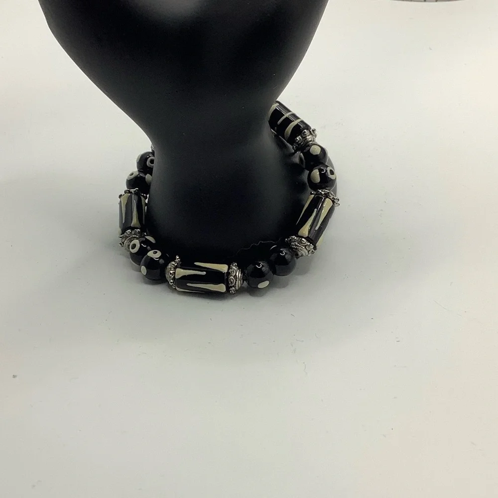 Lot of 5 Black and White Beaded Multi-Strand Bracelets